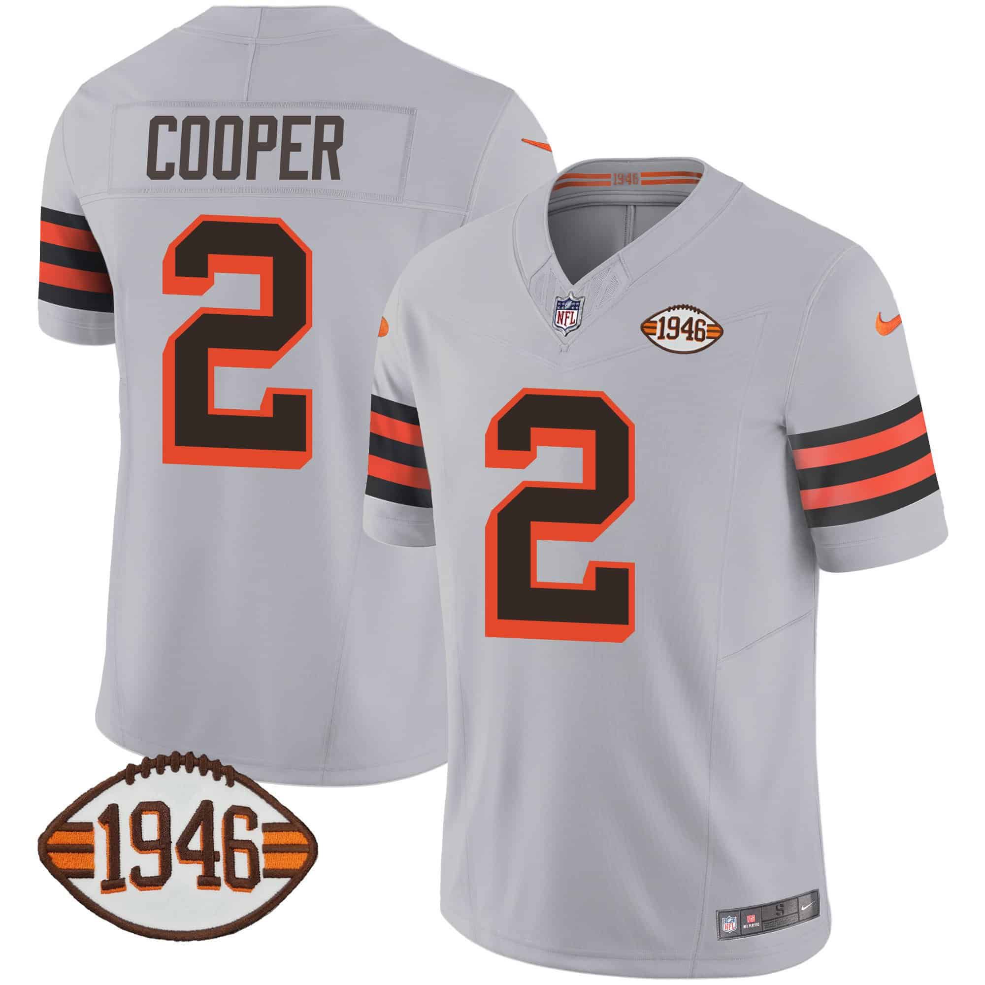 Men Cleveland Browns 2 Cooper Grey 1946 75th Anniversary Patch 2024 Nike NFL Jersey